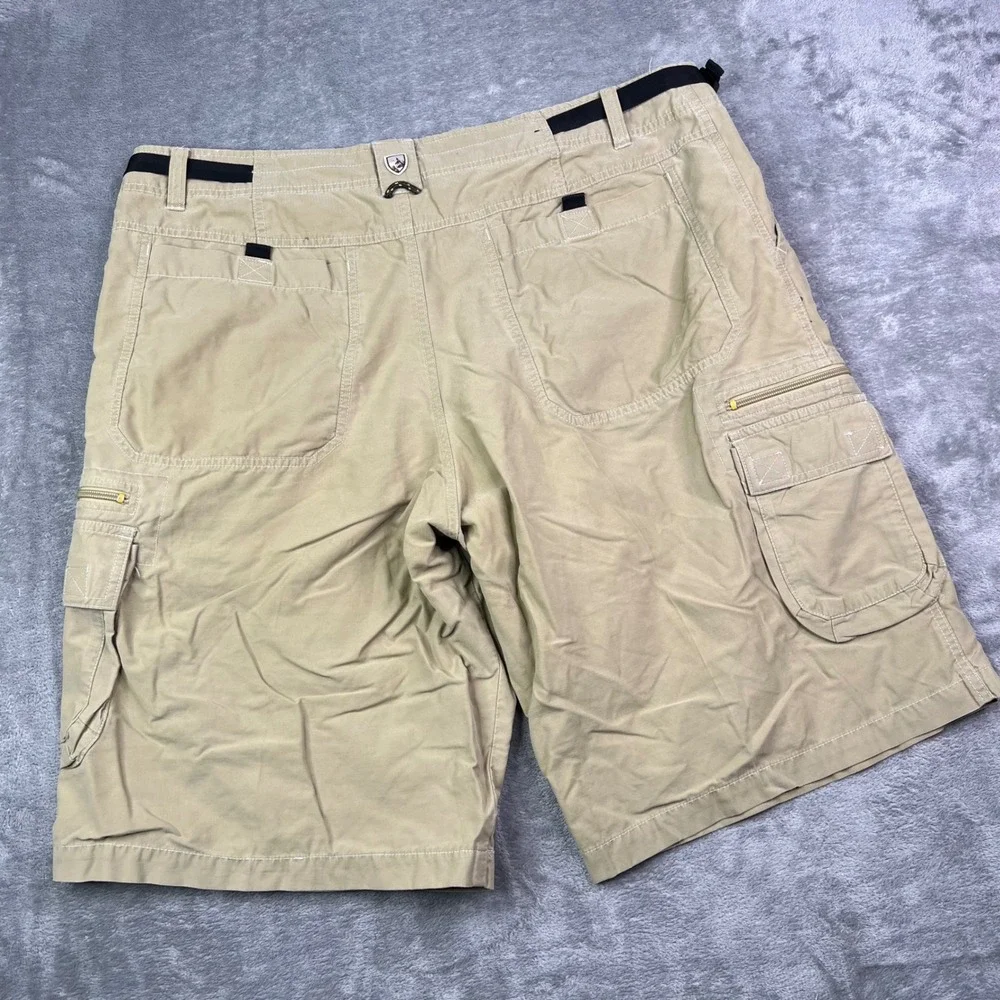 Kuhl Vintage Patina Dye Cargo Shorts Mens 2XL Khaki Tan Herringbone Utility